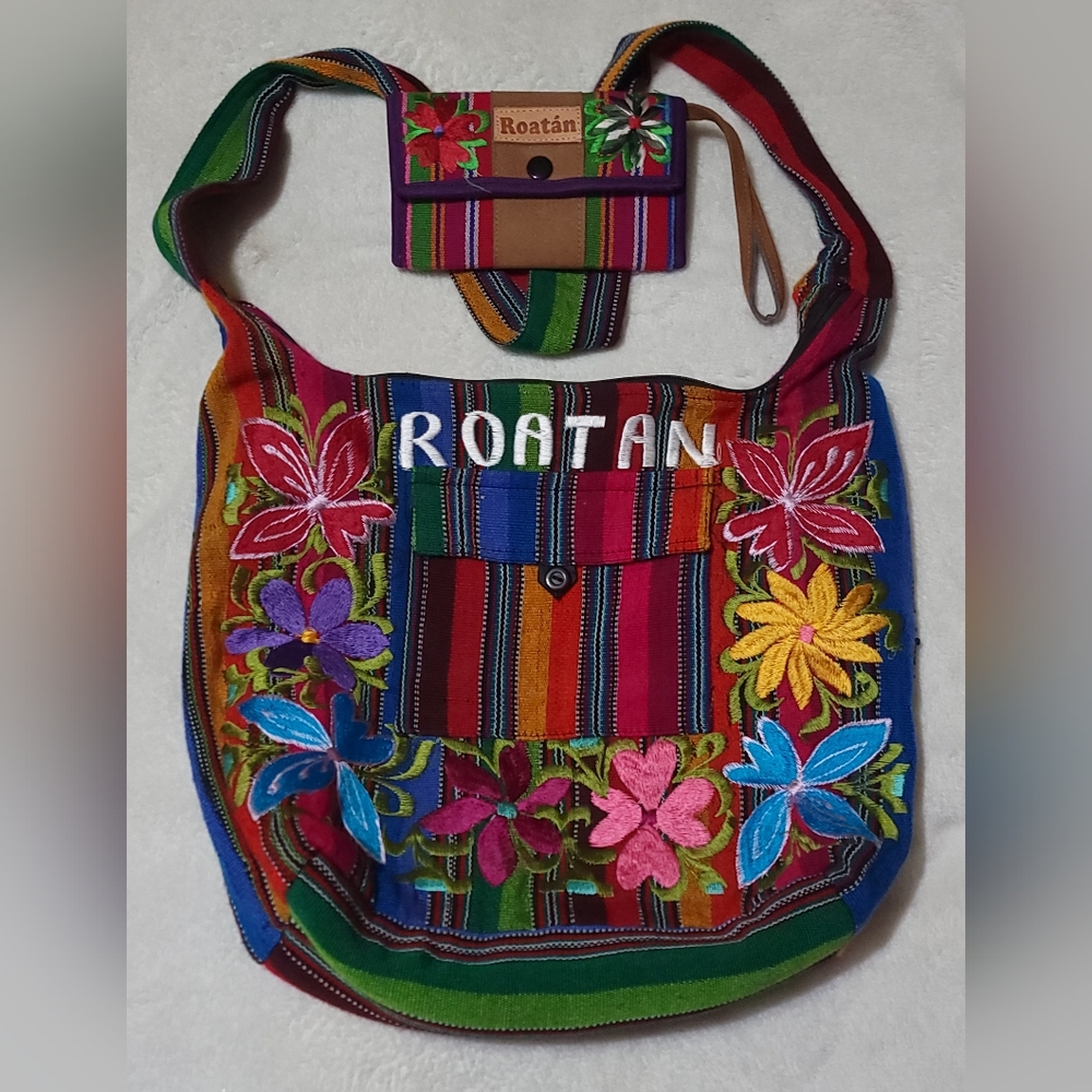 Gorgeous Emroidered "Roatan" Guatemalan Shoulder Bag With Matching Wallet